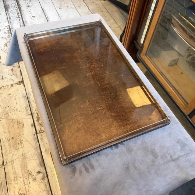 1950s Mid-Century Modern Brown Painted Goatskin and Brass Tray by Aldo Tura For Sale - Image 12 of 13
