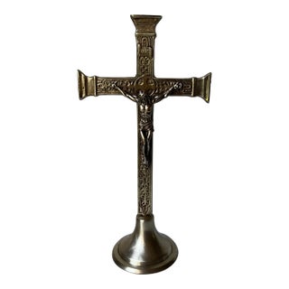 Standing Brass Crucifix, Also Known as an Altar Cross For Sale