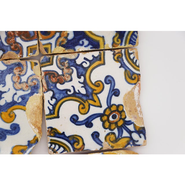 17th Century Set of Six Floral Tiles, Portuguese For Sale - Image 4 of 14