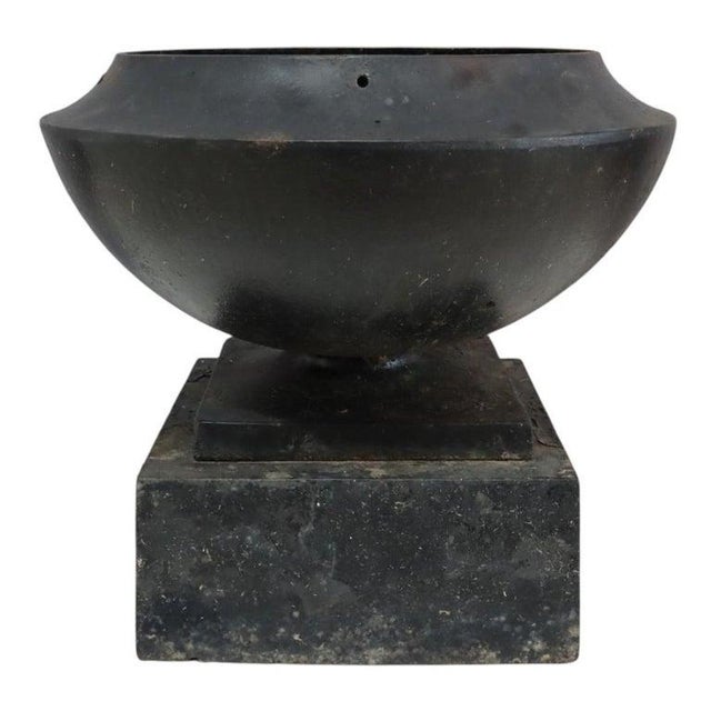 Metal Antique Fiske School Cast Iron Garden Urn C1900 For Sale - Image 7 of 9