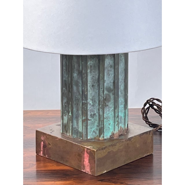 1960s 1960s Small Verdigris Bronze and Brass Neoclassical Column Lamp For Sale - Image 5 of 5