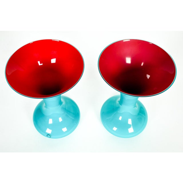 Mid-Century Modern Mid Century Modern Art Deco Murano Glass Vases - a Pair For Sale - Image 3 of 5