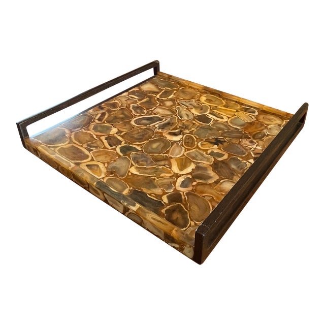 R&y Augousti Paris Vintage Agate Mosaic Tabletop Tray Large For Sale