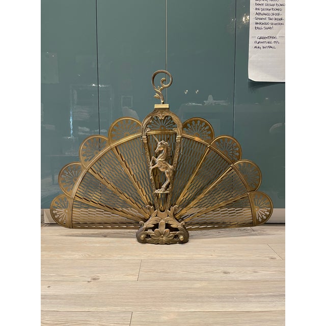 1970s Brass Peacock Fireplace Screen With Unicorn Chairish