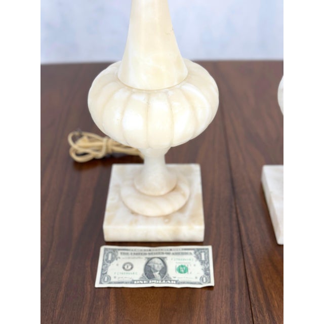 Pair of Fine Elegant Alabaster Marble Onion Shape Bases Table Lamps Clean! For Sale - Image 12 of 13