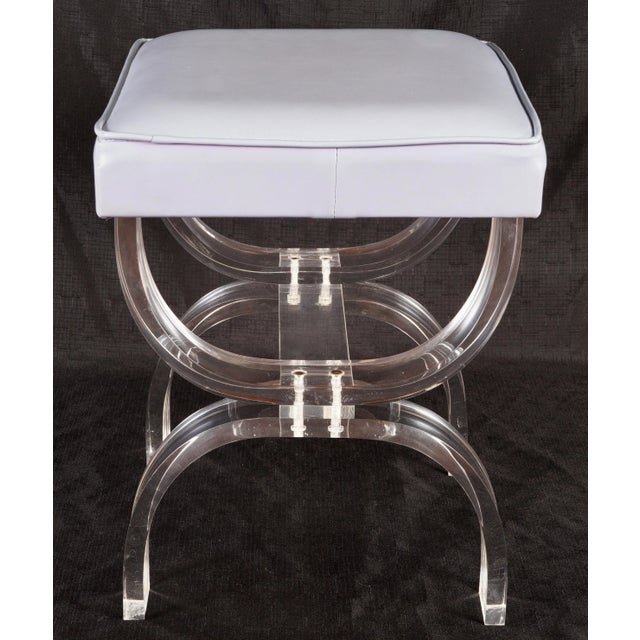 Modern 1980s Modern Clear Lucite X-Form Stretcher Base Vanity Bench For Sale - Image 3 of 9