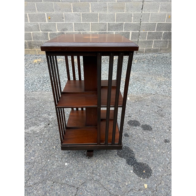 Early 20th Century Pair of Edwardian Style Revolving Mahogany Inlaid Bookcase Side Tables For Sale - Image 14 of 16