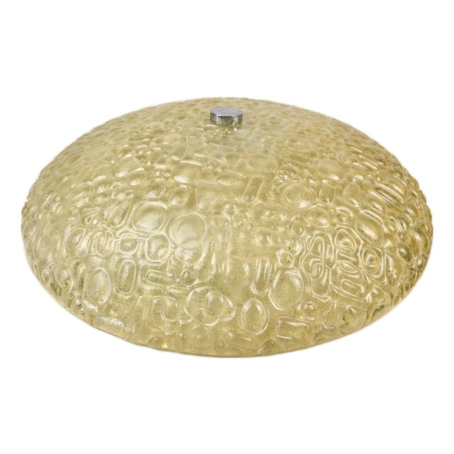 Large Mid-Century Modern Textured Glass Flush Mount or Wall Light, Germany, 1970s For Sale