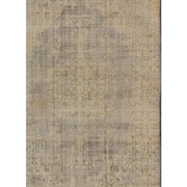 Measures: 7' x 10'8. Distressed Turkish Carpet with Floral Design in Taupe, Gray, Brown and Ivory. Keivan Woven Arts / Rug...