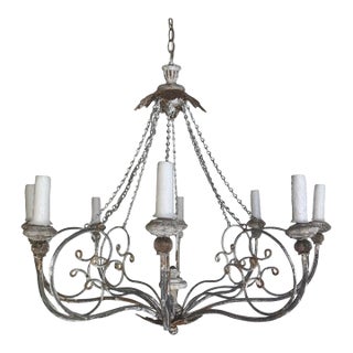 Iron Chandelier With Distressed Whitewash Finish by Miamar Home For Sale