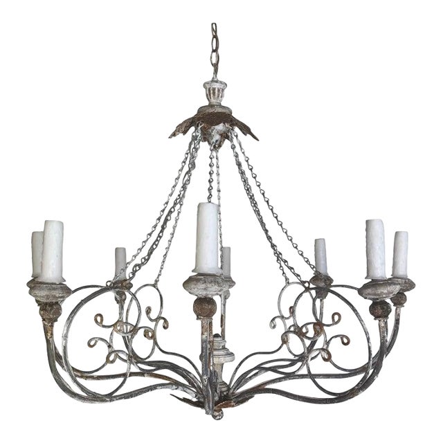 Iron Chandelier With Distressed Whitewash Finish by Miamar Home For Sale