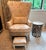 Tall Embroidered Wingback with Footstool A Clive Daniel Home purchase. A tonal linen fabric with embroidery in a washed...