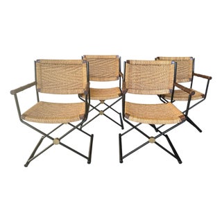 Set/4 French Jute Raffia Woven Directors Chairs For Sale