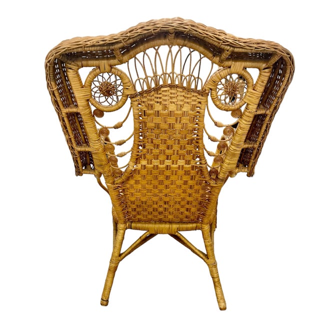 Light Yellow Mid Century Cane Wicker Arm Chair Rattan Bamboo Reed Natural Nursery Antique Vintage High Back Armchair For Sale - Image 8 of 12