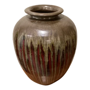 Vintage Exta Large Stoneware Iridescent Colors Drip Glaze Pottery Vase