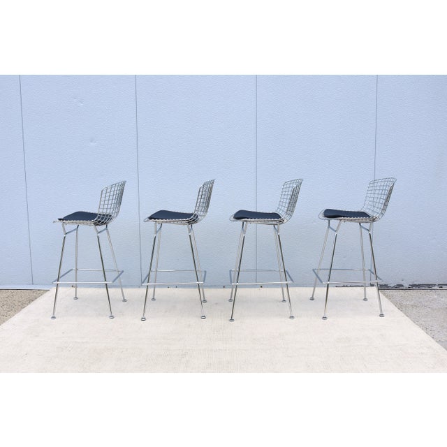 Mid-Century Modern Harry Bertoia for Knoll Bertoia Bar Height Stools - Set of 4 For Sale - Image 12 of 18
