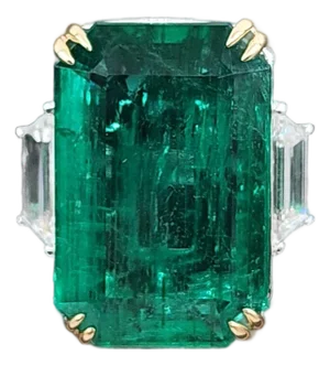 12.49 Ct Natural Emerald & Diamond Ring, Size 6.5