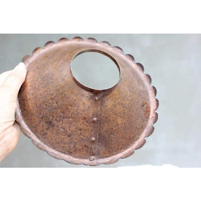 Metal Vintage Country Rustic Primitive Industrial Copper Lamp Shades with Handmade Hanging Metal Caps, 1970s For Sale - Image 7 of 10