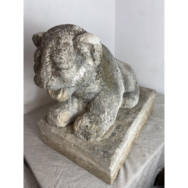 Antique Reclining Lion Sculpture on Base in Carved Stone, 1890s For Sale - Image 11 of 18