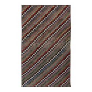 Vintage Distressed Rug With Muted Geometric Diamond Mosaic - Rug & Kilim For Sale