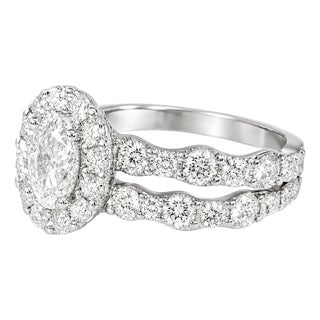 Late 20th Century Size 6.5 14K White Gold Diamond Invisible Engagement Wedding Ring Set Jean Dousset For Sale