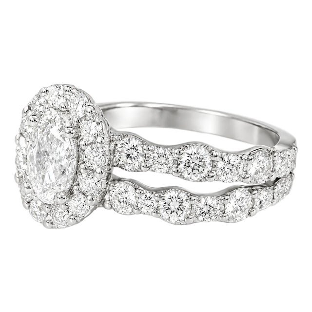 Late 20th Century Size 6.5 14K White Gold Diamond Invisible Engagement Wedding Ring Set Jean Dousset For Sale