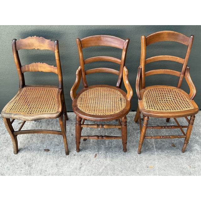 Vintage Collection of Cane Seat Chairs - Set of 3 For Sale In West Palm - Image 6 of 12