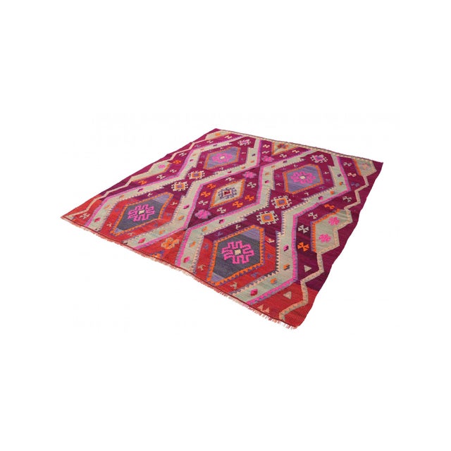 Turkish Purple Vintage Square Turkish Kilim Rug - 6`11″ X 6`11″ Ft. For Sale - Image 3 of 6
