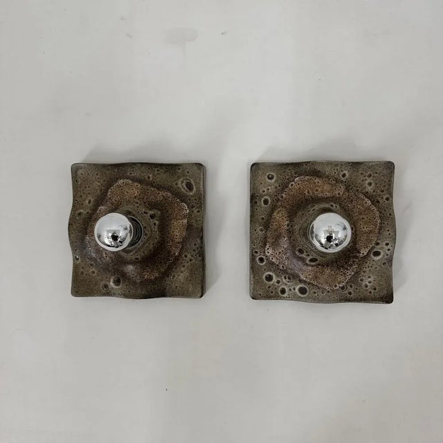 Mid-Century Wavy Ceramic Wall Lamps, 1970s, Set of 2 For Sale - Image 11 of 18