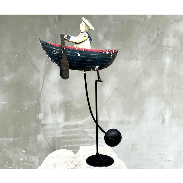 Large Vintage Kinetic Boat Nautical Balancing Sculpture in Metal, 1950s For Sale - Image 6 of 15