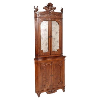 Antique Art Nouveau Carved Walnut Corner Cabinet from Vincenzo Cadorin For Sale