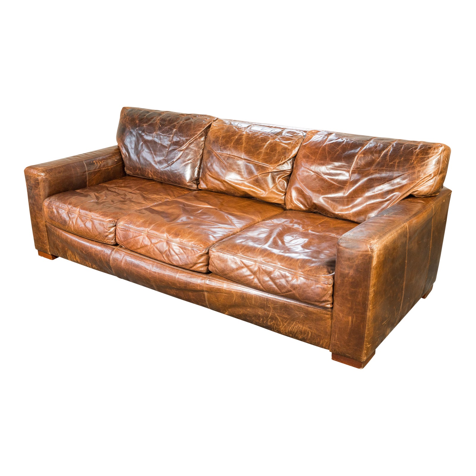 Restoration Hardware Distressed Cigar Leather Maxwell Three Seater Sofa Chairish