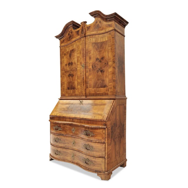 Antique Baroque Secretaire Cupboard in Walnut For Sale - Image 5 of 6