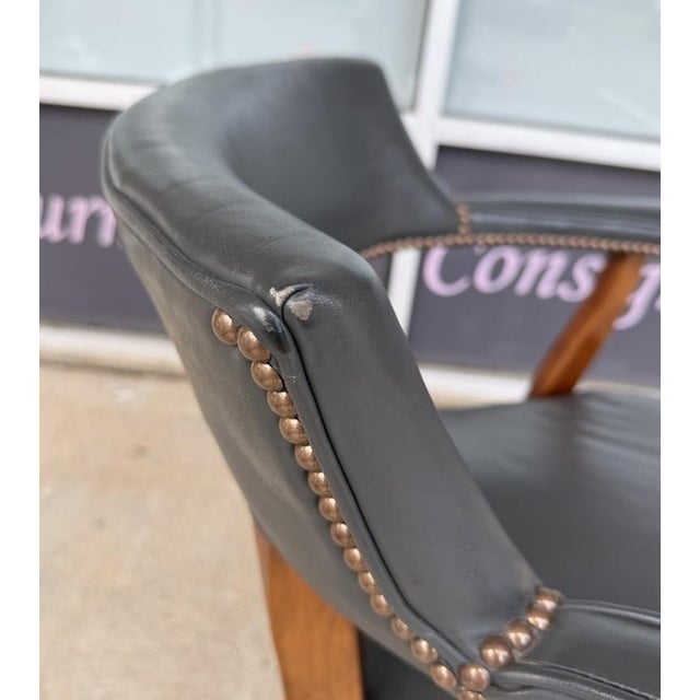 Vintage Blue Leather Office Chair With Nailhead Trim For Sale - Image 9 of 14