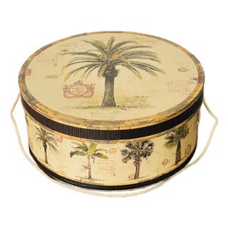 Vintage Safari Palm Trees Tropical Hat Box For Sale