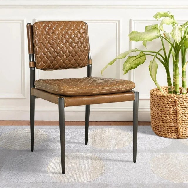 Brown Pasargad Home Capri Top Grain Leather Dining Chair For Sale - Image 8 of 9