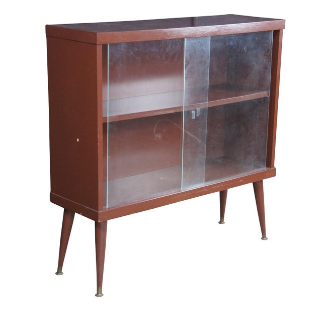 Mid-Century Modern Mid Century Modern Bookcase Curio Display Cabinet W Sliding Glass Doors MCM For Sale - Image 3 of 9