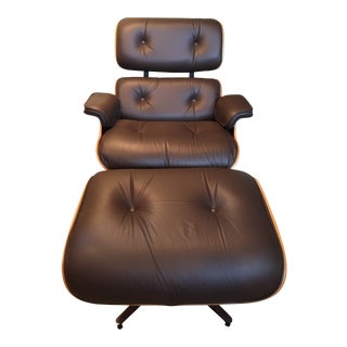 Eames Lounge Brown Leather Chair and Ottoman For Sale