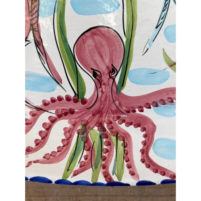 Vietri Al Mare Italian Hand-Painted Coastal Sea Life Majolica Oval Wall Platter For Sale In Naples, FL - Image 6 of 12