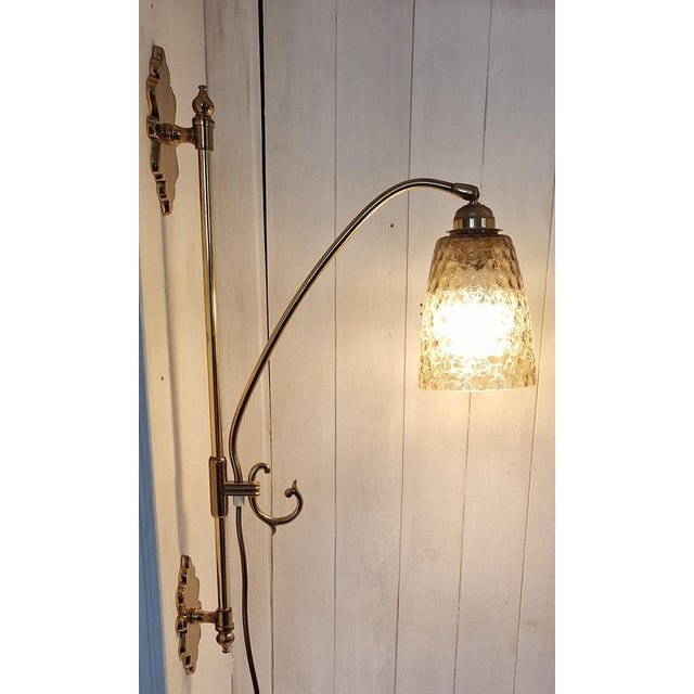 Metal Vintage Wall Lamp with Brass Frame and Relief Glass Shade, 1970s For Sale - Image 7 of 7