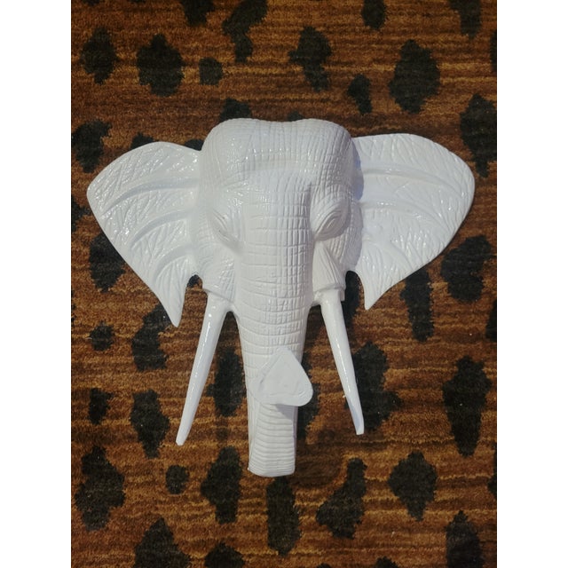 White Vintage Painted Gloss White Metal Regency Elephant Head Wall Hanging Decor For Sale - Image 8 of 8