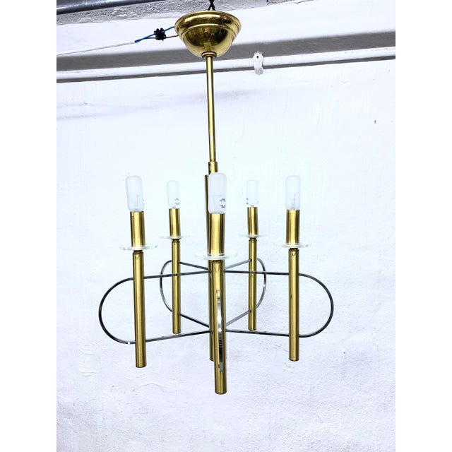 Chandelier in Brass, Chrome and Glass from Sciolari, 1960s For Sale - Image 9 of 11