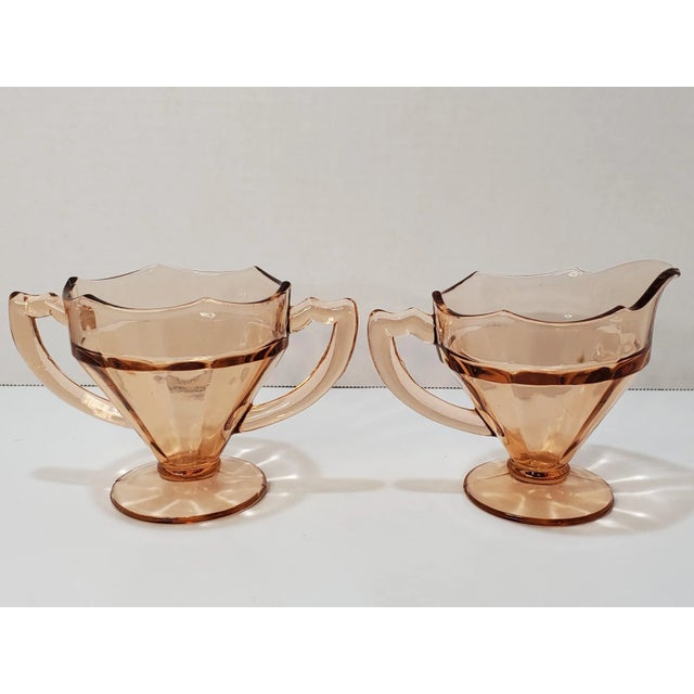 1920s 1929 Liberty Works Egg Harbor Pink Glass Cream & Sugar Set For Sale - Image 5 of 5