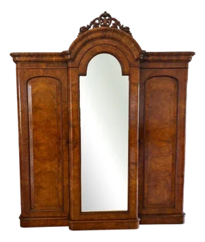 Large Antique Victorian Burr Walnut 3 Door Wardrobe, 1860
