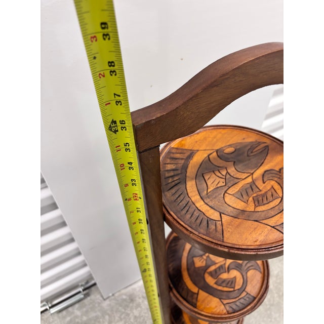 Vintage Three Tier Folding Plant Stand With Koi Design For Sale - Image 4 of 12