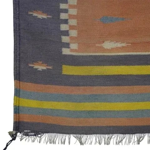 Rug & Kilim Vintage Dhurrie Extra-Long Geometric Runner Rug in Blue and Green | Rug & Kilim For Sale - Image 4 of 5