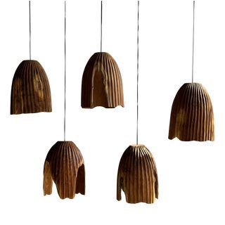 Large Pendant Light in Natural Organic Tubular Teak, 1980s For Sale