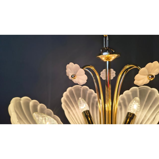 Vintage Italian Glass and Brass Chandelier, 1970s For Sale - Image 3 of 17