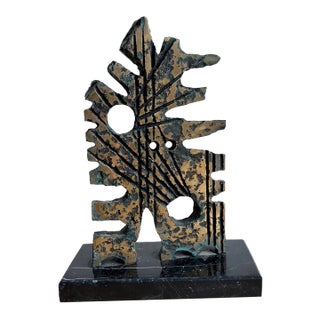 Signed Vintage Brutalist Abstract Bronze Sculpture on Marble Base For Sale
