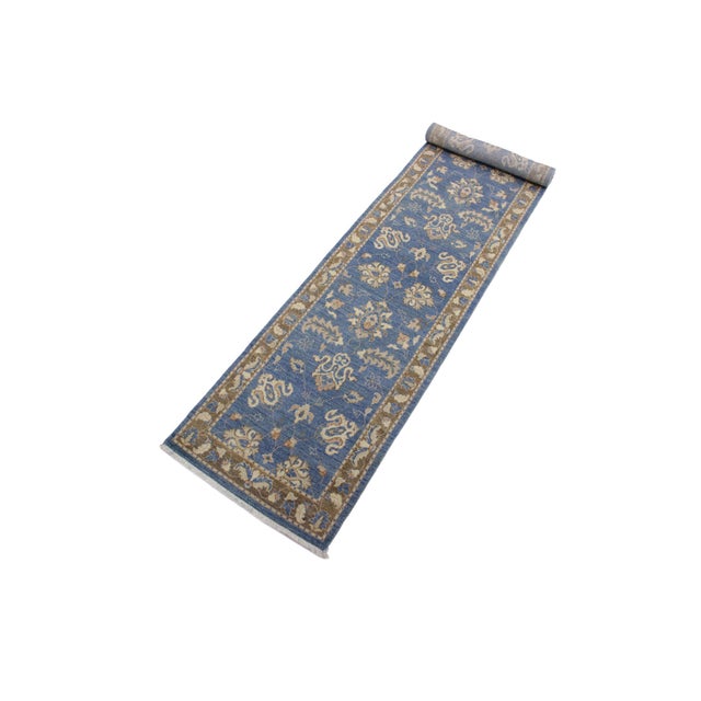 Shabby Chic Shabby Chic Ziegler Blue/Brown Wool Runner Rug- 2'7'' X 12'2'' For Sale - Image 3 of 10